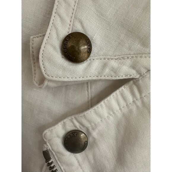 Burberry Brit Patchford Parchment Linen Moto Biker Full Zip Belted Jacket Size 4 - Picture 7 of 14